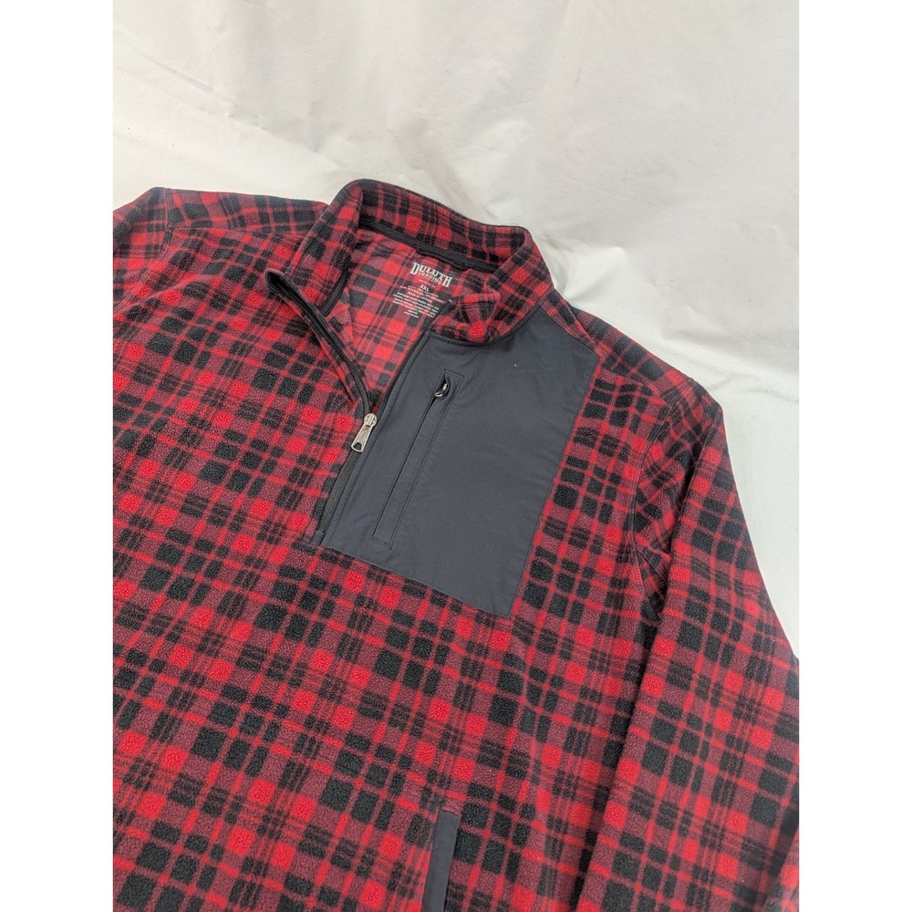 Duluth Trading Pullover Mens 3XL Red Buffalo Plaid Quarter Zip Checkpoint Fleece